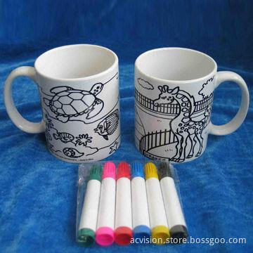 Ceramic Mugs with Marker, Stoneware Material, 9.5cm Marker Length